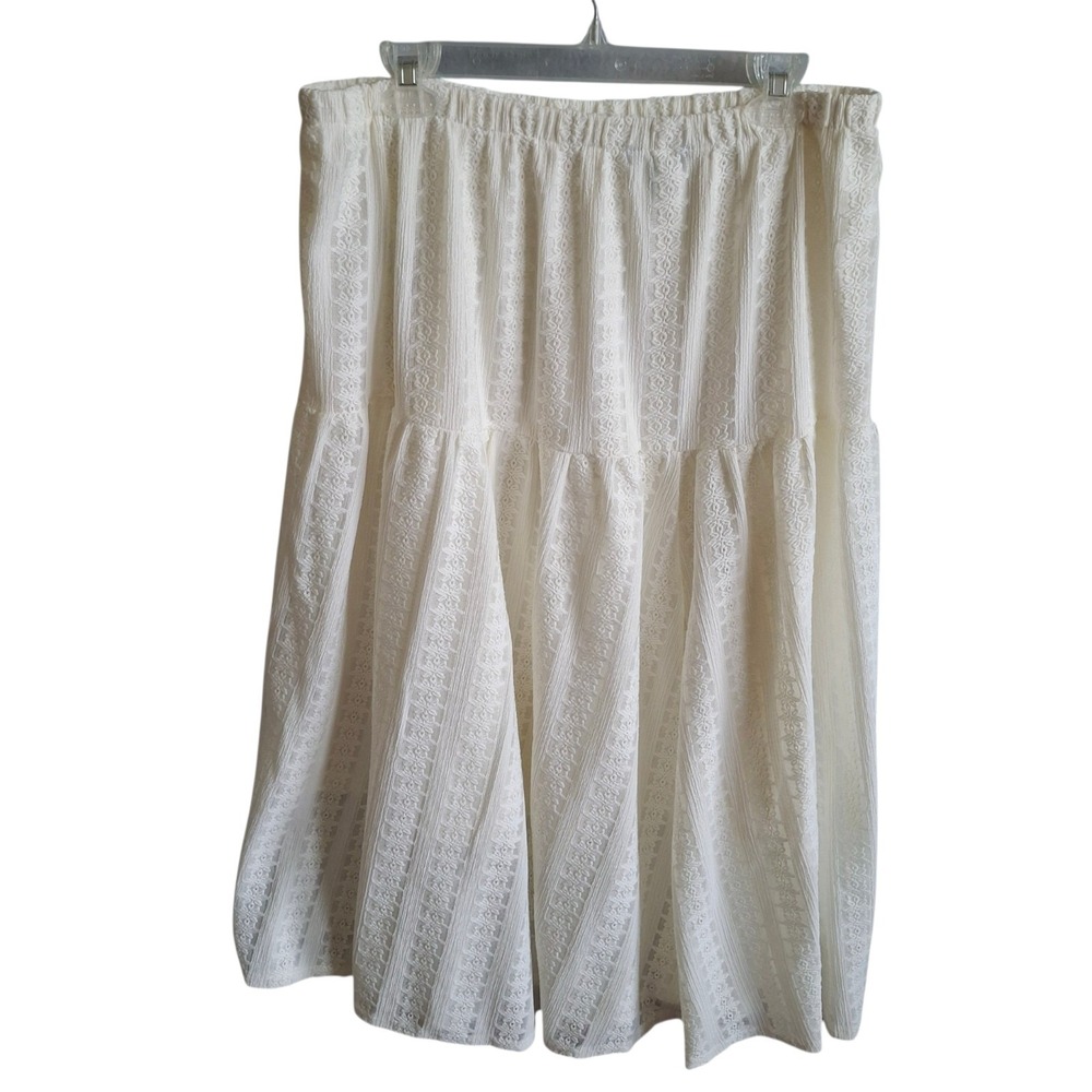 FRYE Marshmallow White Lace Eyelet Midi Skirt Large